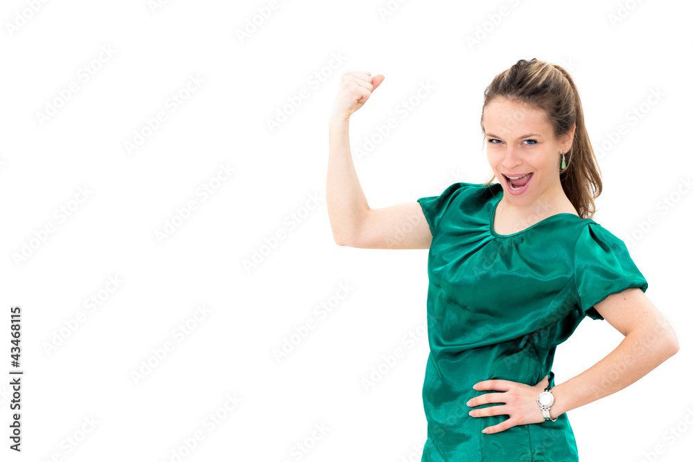 Portrait of young woman flexing her biceps Portrait of young woman flexing her biceps