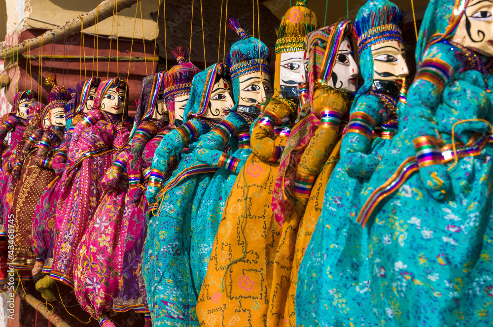 colorful puppets in India.