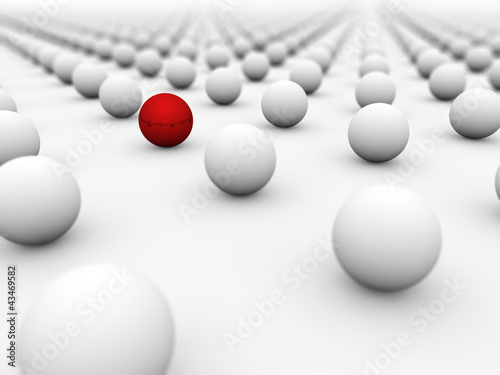 Red ball surrounded by white ones