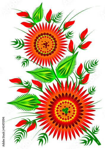 Red flowers decorative folk element vector EPS 10