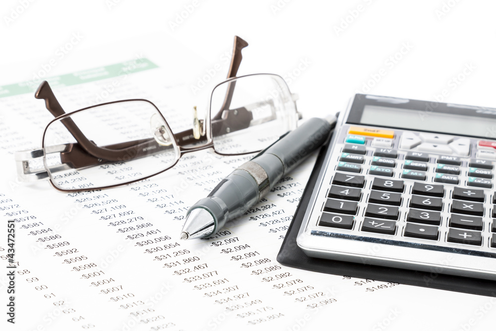 Pen, Calculator and glasses