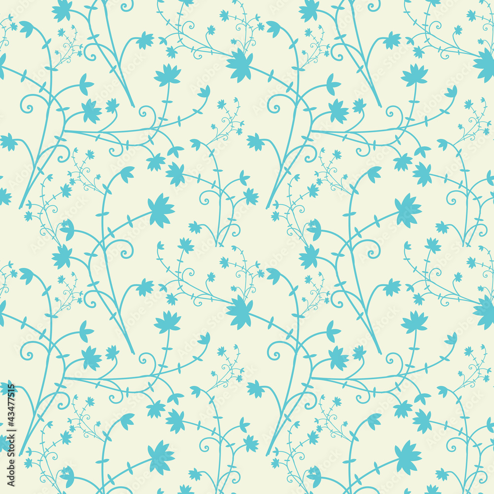 Blue seamless floral pattern on light background