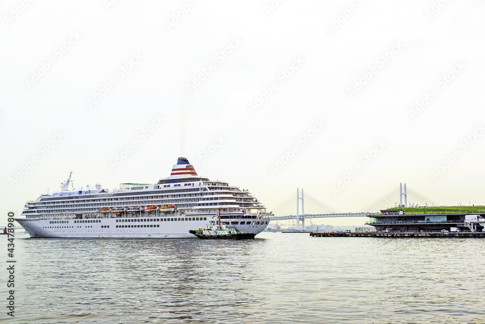 huge luxury cruise ship at Yokohama Osanbashi Pier in Japan