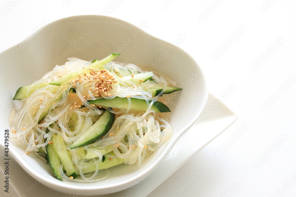 Asian food, gelatin noodles and cucumbe salad Asian food, gelatin noodles and cucumbe salad