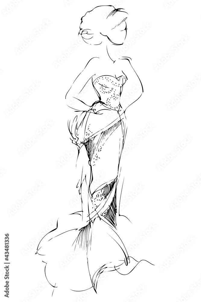 a sketch of girl of blonde is in a beautiful evening long dress a sketch of girl of blonde is in a beautiful evening long dress