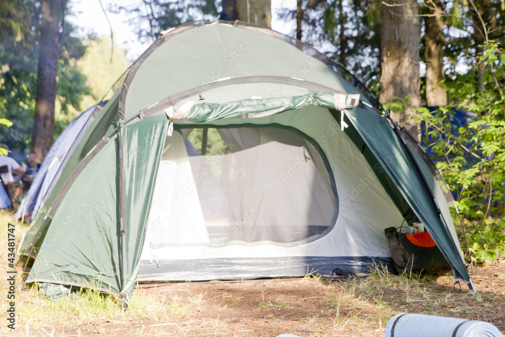 Tent on grass in the forest