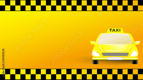 business card with taxi car on yellow background