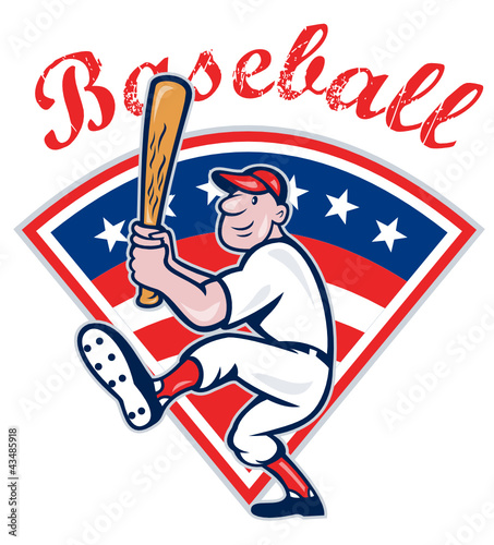American Baseball Player Batting Cartoon