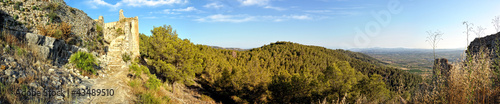 Panoramic view to the old castle and mountains. Alcala de Xivert