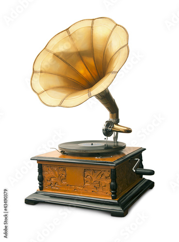 vintage gramophone isolated on white with clipping path