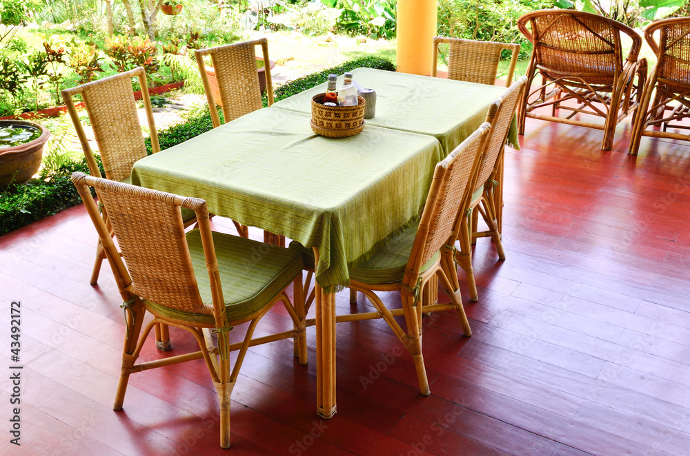 Dining table with chairs in the garden