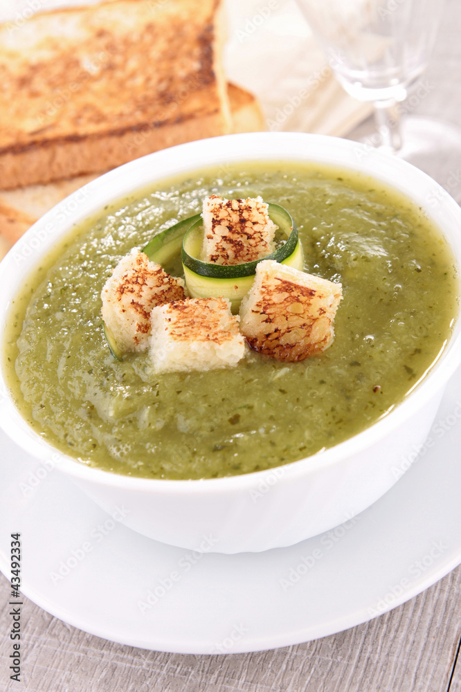 bowl of vegetable soup with crouton bowl of vegetable soup with crouton