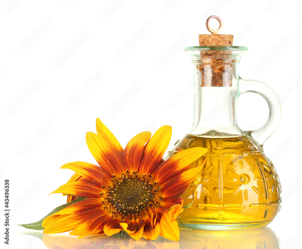 sunflower oil and sunflower isolated on white sunflower oil and sunflower isolated on white