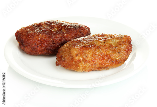Tasty burgers in the plate isolated on white