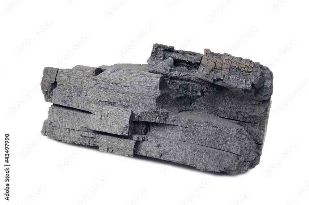 Wood Charcoal Isolated on White Background