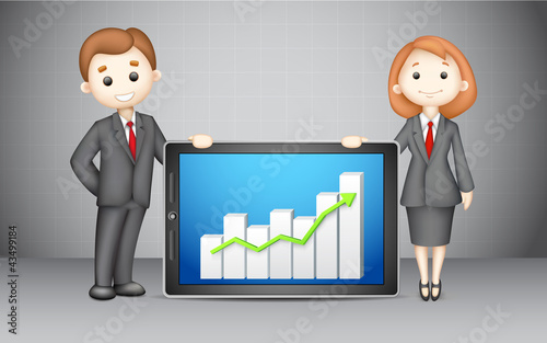 3d Business People with Company Bar Graph