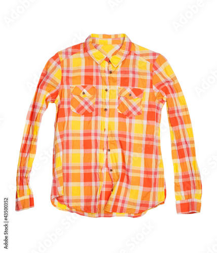 orange checkered shirt isolated on white background