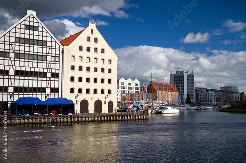 Motlawa river side in old town of Gdansk, Poland