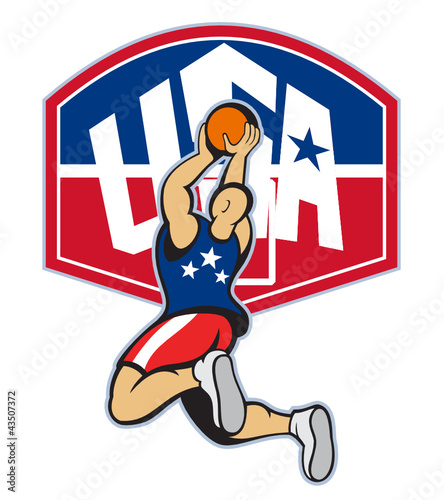 Basketball Player Shooting Jumping Ball USA