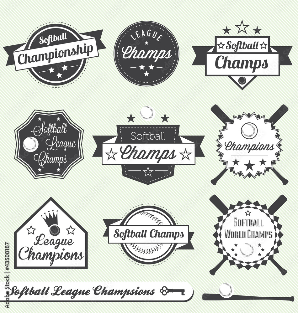 Vector Set: Softball League Champs Labels Vector Set: Softball League Champs Labels