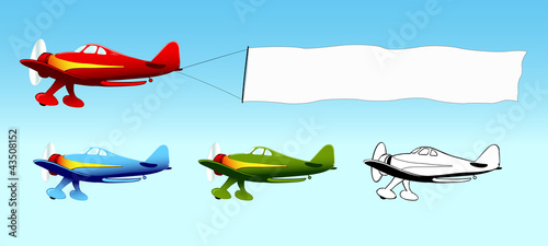 Plane with blank sky banner, aerial advertising, vector