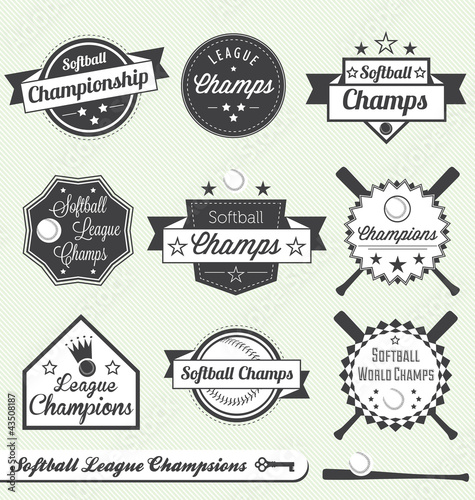 Vector Set: Softball League Champs Labels