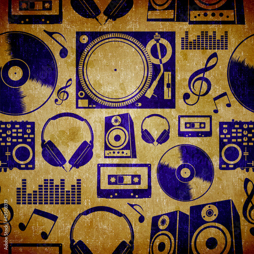 Dj music elementes vintage pattern