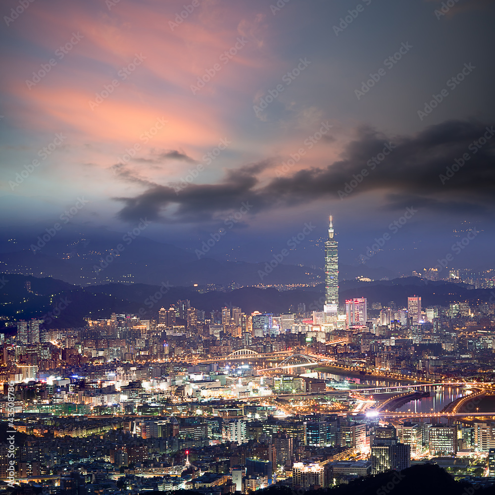 Obraz premium Sceny nocne miasta Tajpej na Tajwanie
