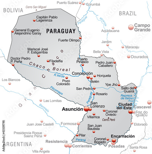 Landkarte von Paraguay mit Nachbarländern