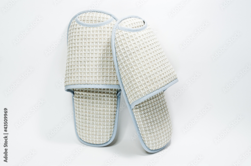 Pair of house slippers with reflection on white background Pair of house slippers with reflection on white background