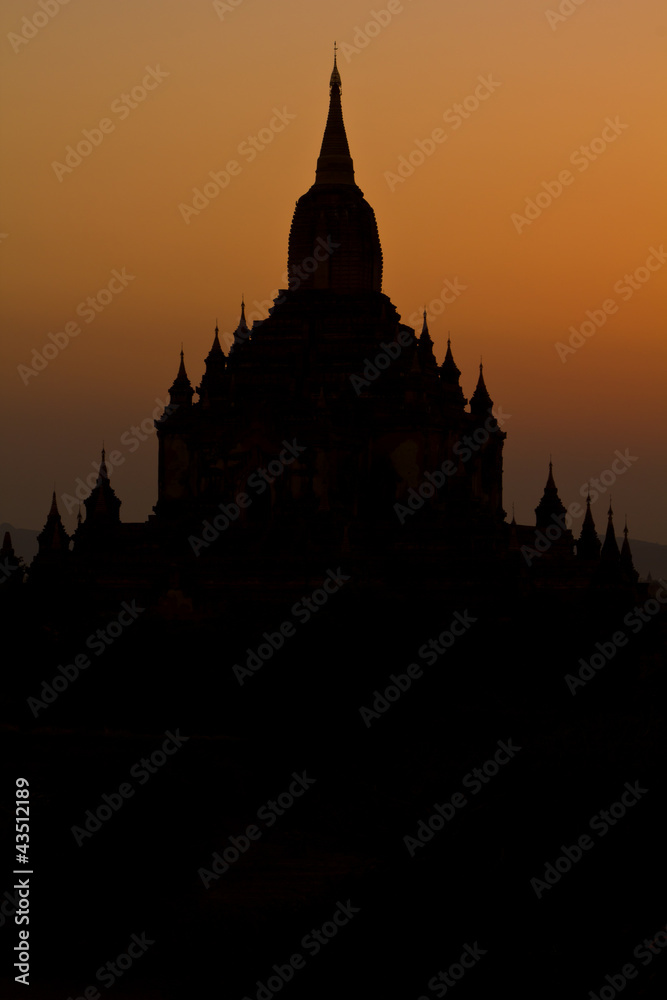 Silhouette  of temple in Bagan,Burma