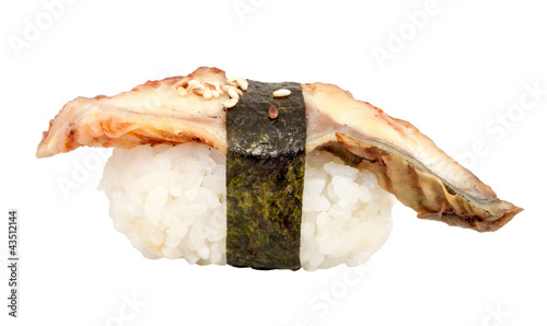 Eel sushi. Isolated over white.