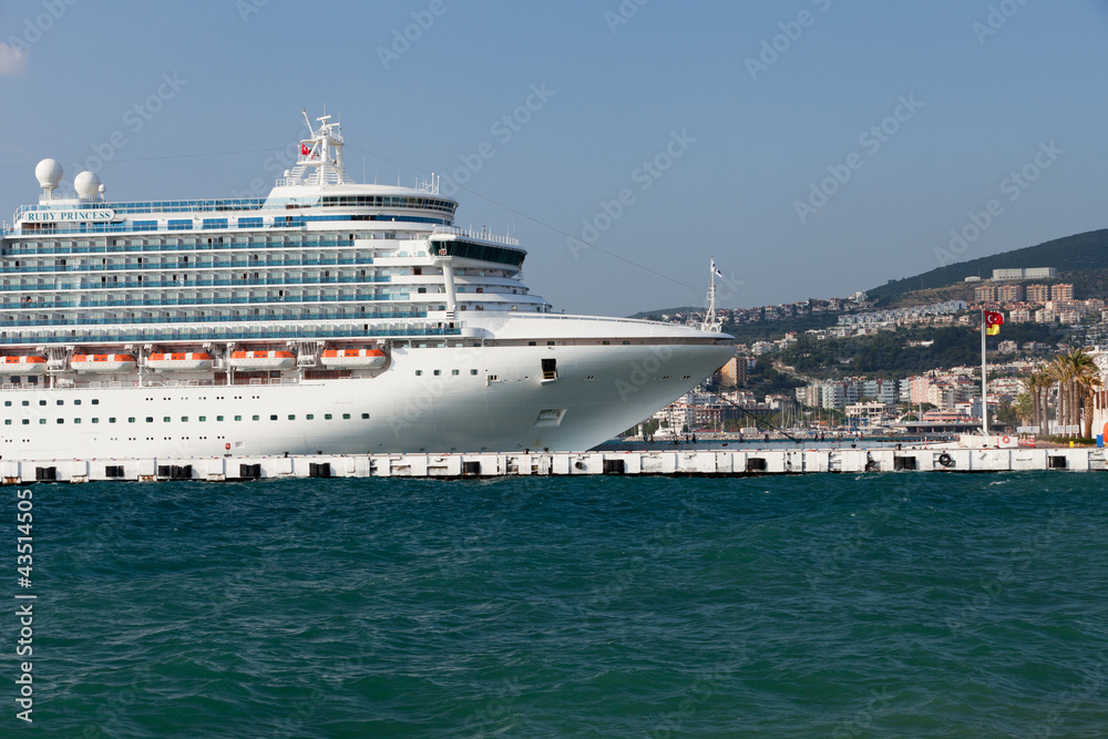 The passenger ship in port.