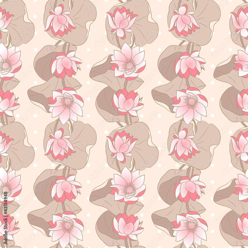 Seamless Floral pattern on a beige background with lotus Seamless Floral pattern on a beige background with lotus