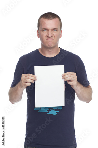 angry guy with blank paper poster