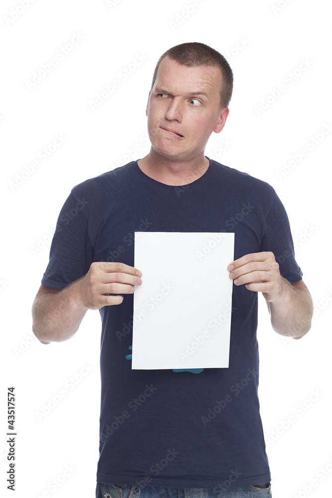 crazy guy with blank white paper poster crazy guy with blank white paper poster