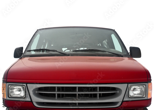 Front side of a red american van on white background