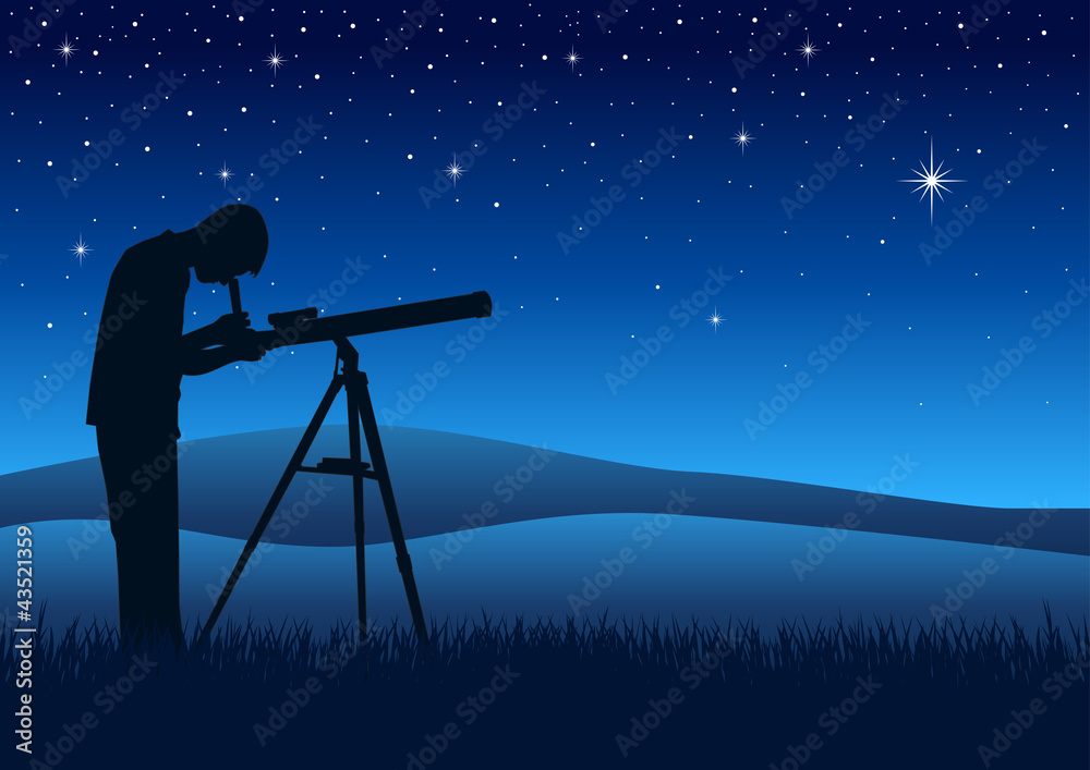 Obraz premium A person observing the night sky through a telescope