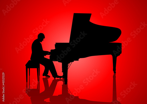 Tela Silhouette illustration of a pianist