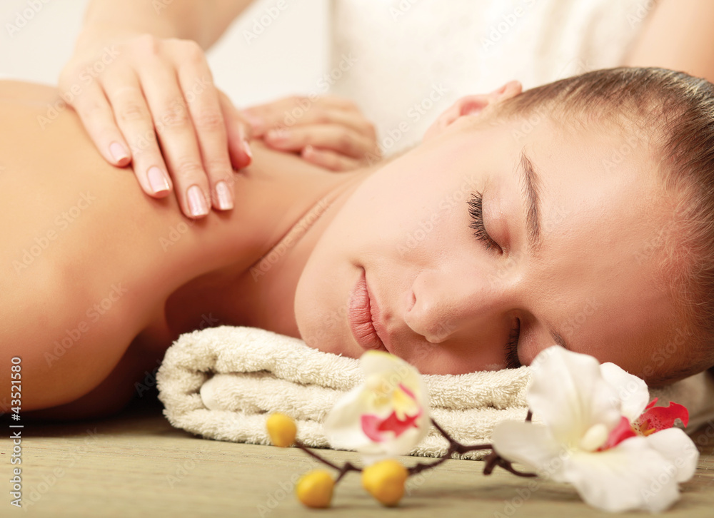 An attractive woman getting spa treatment