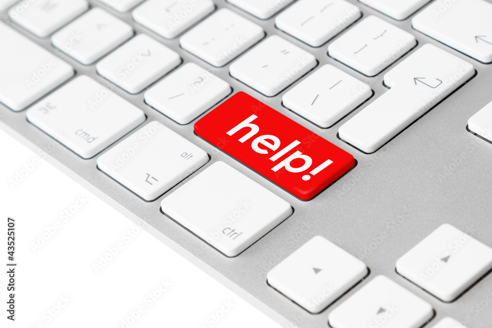 Computer keyboard with red help button Computer keyboard with red help button