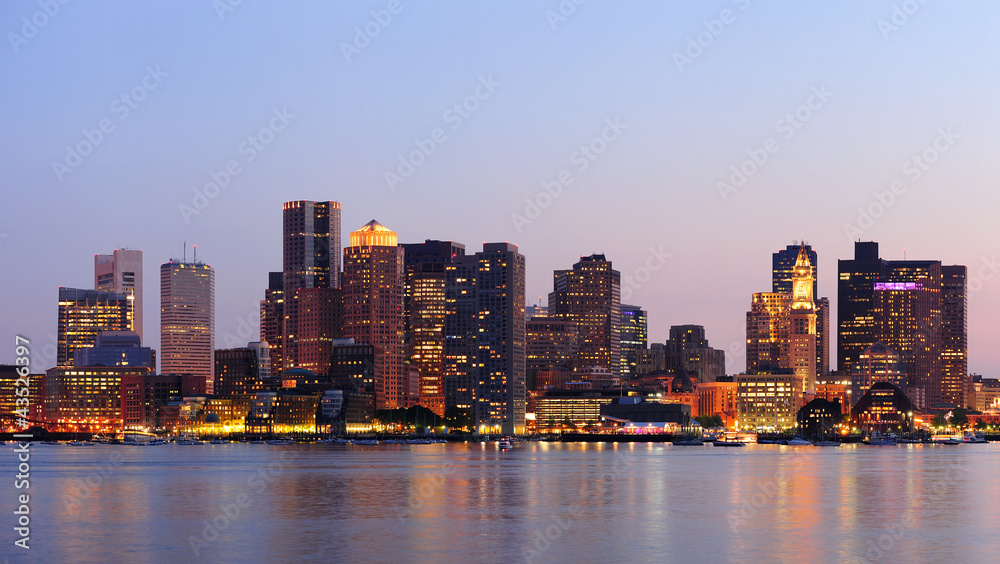 Boston downtown panorama at dusk