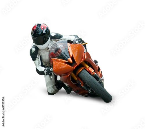 Motorcycle racer isolated on white background