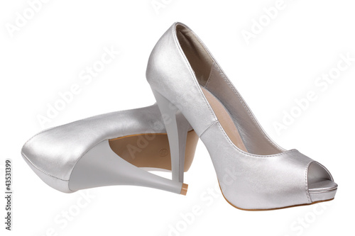 A pair of silver women's heel shoes with clipping path.