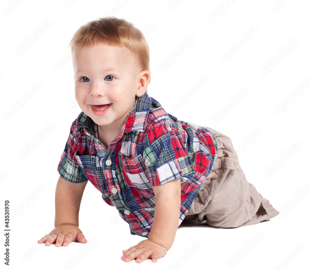 Smiling baby crawling on the floor Smiling baby crawling on the floor