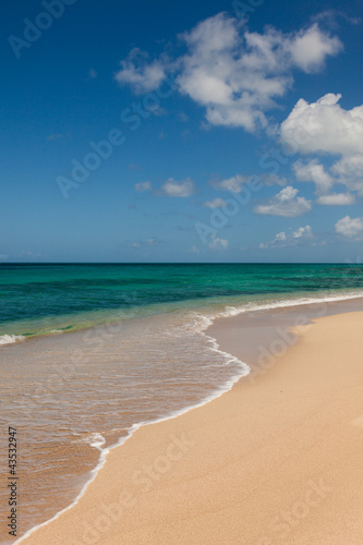 Beautiful Sandy Tropical Beach Ocean Seascape Blue Sky Fluffy Cl