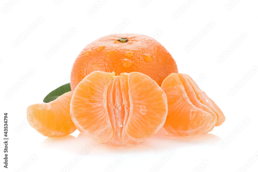 tangerine orange fruit and slices isolated on white tangerine orange fruit and slices isolated on white