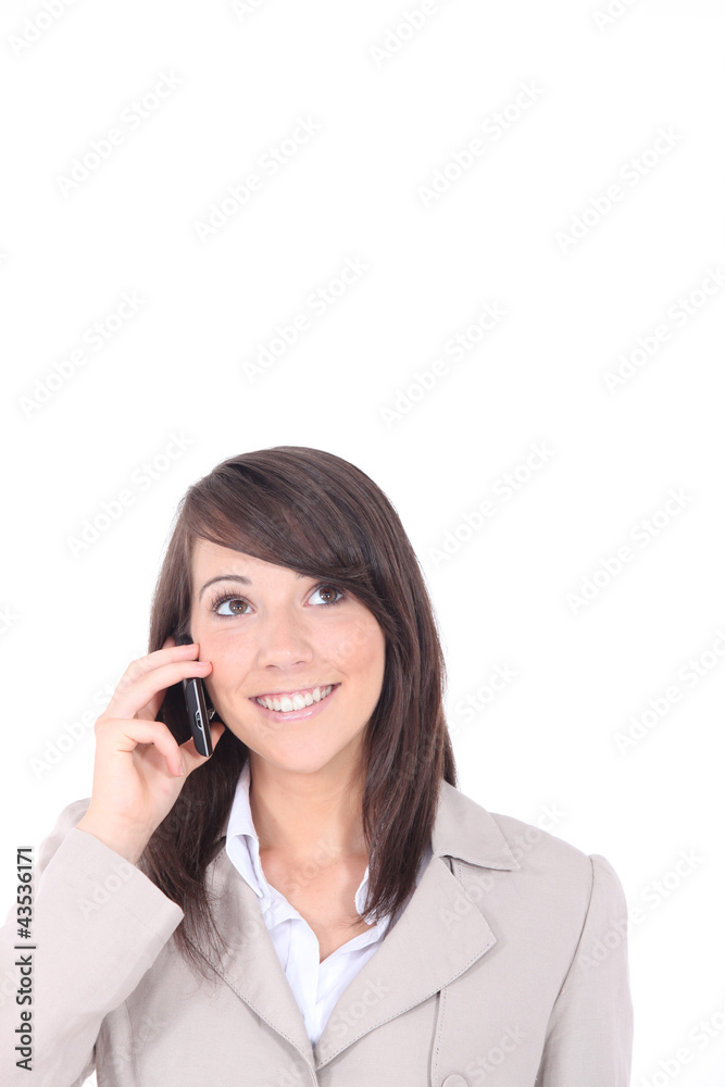 Portrait of young brunette with telephone Portrait of young brunette with telephone