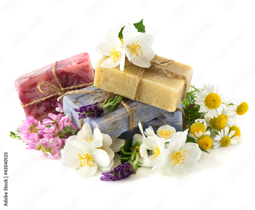 soap bars with fresh flowers