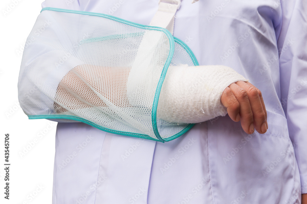 Fototapeta premium Healthcare wounded hand, bandages, woman in the hospital, health
